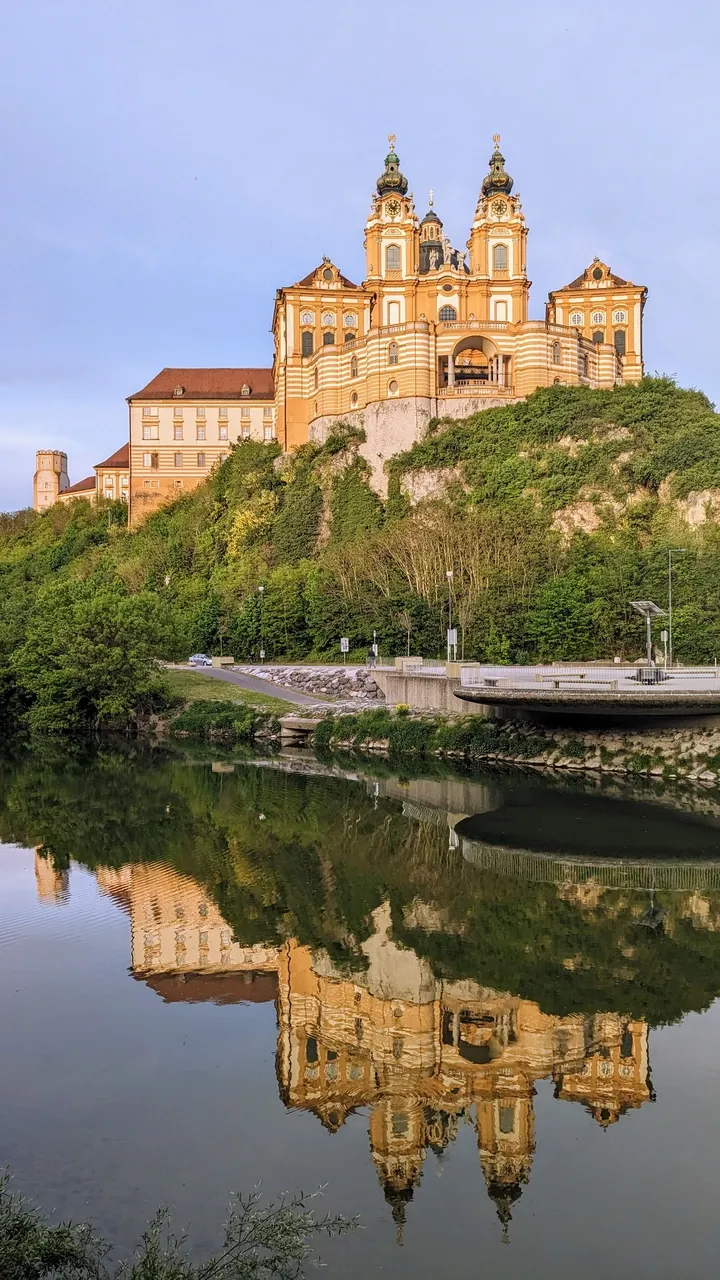 Baroque Melk Abbey on the rock seen from the Danube